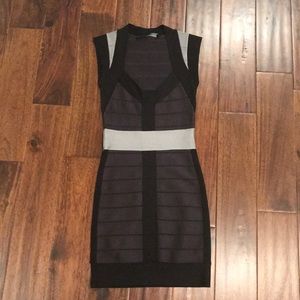 Black, gun metal, and silver bodycon dress